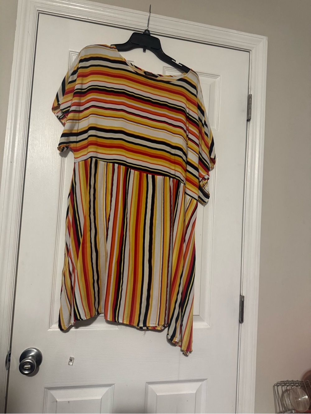 Striped Short-Sleeve Women's Dress in Yellow & Multi